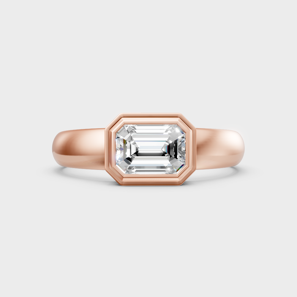 Romantic 18K rose gold solitaire ring with an emerald-cut lab-grown diamond